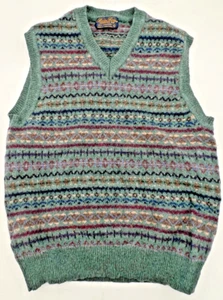 BROOKS BROTHERS 100% LAMBSWOOL V-NECK SWEATER VEST SIZE LARGE GREEN BURGUNDY - Picture 1 of 9