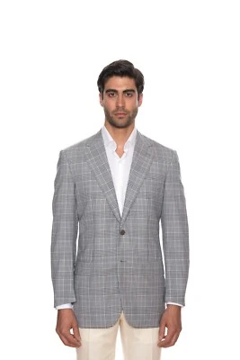 $2240 Chaqueta Blazer D'AVENZA Azul Gris Lana Seda Cosida a Mano en Italia 40 EE. UU. 50 UE Foto 1 de 4