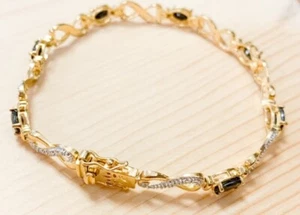 3.50ctw GENUINE SAPPHIRE STONE & DIAMOND VERMEIL BRACELET 7.5" NEW - Picture 1 of 7