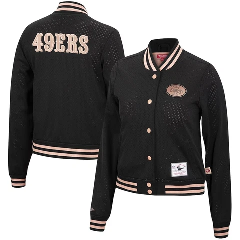 New NFL Mitchell & Ness Womens San Franciso 49ers Mesh Button Up Jacket Cover