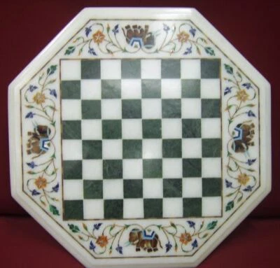 13" Marble Coffee Chess Table Top Jasper Elephant Inlay Mosaic Arts Home Decor - Image 1 of 4