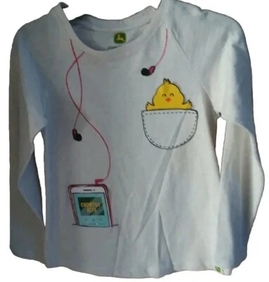  John Deere Girls Oatmeal Heather  Long Sleeve w/Peep in pocket T-Shirt  Size 12 - Image 1 of 4