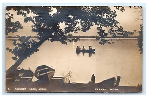Klinger Lake MI Michigan Parham RPPC niñas niños silueta navegación 1909 E9 - Imagen 1 de 2