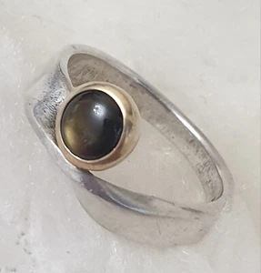 Schwarzer Stern-Saphir Designer Ring von KM 925 Silber / 18 Karat Gold Gr. 51 - Bild 1 von 5