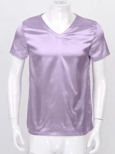 Herren V-Ausschnitt Kurzarm Lose Satin T-Shirt Pyjamas Schlafanzug Tops Shirts - Bild 1 von 30