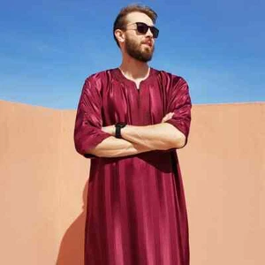 New 2025 Men Arab Muslim Fashion Islamic Clothing Men Embroidered Jubba - Picture 1 of 40