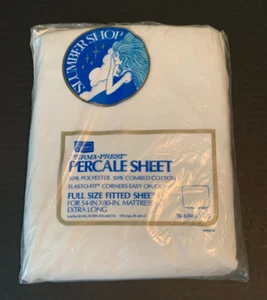 NEW Vtg Sears White Perma Prest Percale Full Size Fitted Bed Sheet Extra Long - Picture 1 of 5
