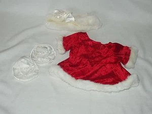BABW BUILD-A-BEAR red white fur CHRISTMAS dress fancy headband hat & slippers - Picture 1 of 5