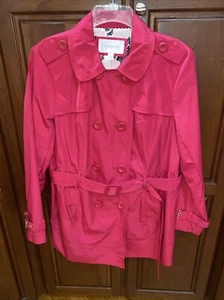 RELATIVITY  Ladies Double Breasted Belted Lined Trench Rain Coat Size L Hot Pink - Picture 1 of 12