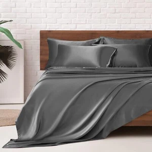 Satin Bed Sheets, King Size,6Pcs Silky Bedding Set with 15" Deep Pocket,Mattress - Picture 1 of 8