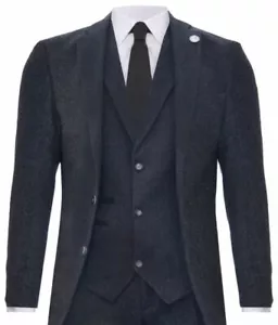 Traje de tweed gris de 3 piezas para hombre lana espiga vintage retro persianas pico - Imagen 1 de 5