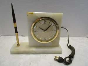 Vintage Art Deco Sessions Genuine Onyx Desk Clock electric w/ pen holder 1920's - Picture 1 of 10