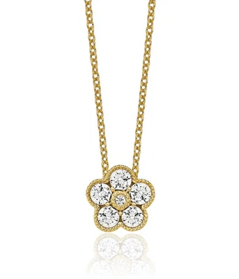 14K Solid Yellow Gold Lab Diamond Flower Pendant Necklace - Image 1 of 4