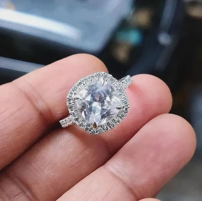 2Ct Cushion Cut Lab Created Diamond Wedding Ring 14K White Gold Plated - Image 1 of 4