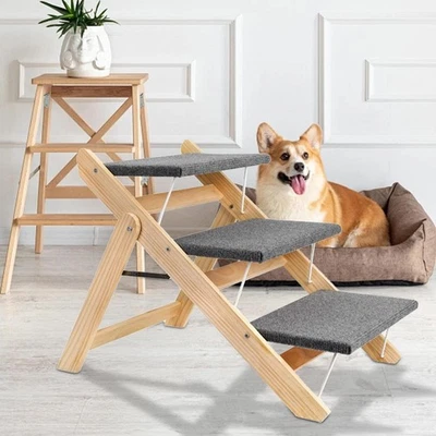 Scale in legno per cani Scala pieghevole Scala antiabrasione 3 gradini Scala per - Immagine 1 di 4