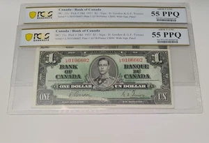 2 Consecutive 1937 Bank of Canada $1  L/M0106601-02 PCGS Ms55 & Ms55 AUNC@#2025 - Picture 1 of 5