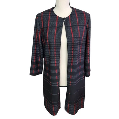 Chaqueta Danny & Nicole Mujer Cuadros Gris Rojo Negro Talla 12 Botón Único Manga 3/4 Foto 1 de 4