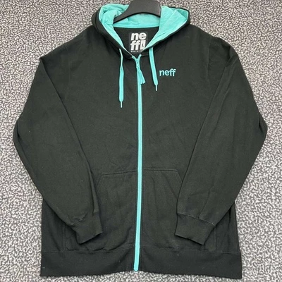 Neff Sudadera con Capucha Hombre Grande Negro Polar Cremallera Completa Manga Larga Bolsillo Exterior L Foto 1 de 4