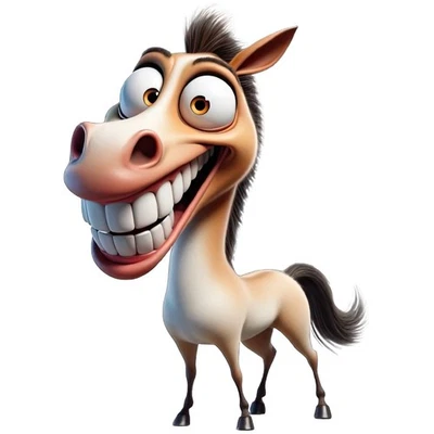 Lustige Pferde Karikatur Bügelbild DTF Druck witziges Tiermotiv für T Shirts - Bild 1 von 4