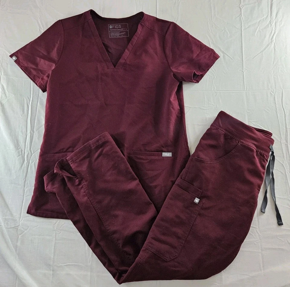 FIGS Scrub Set Women's Sz Small Maroon Red Casma Pocket Top XS Kade Cargo Pants - Image 1 of 4