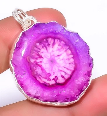 Pink Solar Quartz Eye Handmade Gemstone 925 Sterling Silver Pendant 1.76" A324 - Image 1 of 4