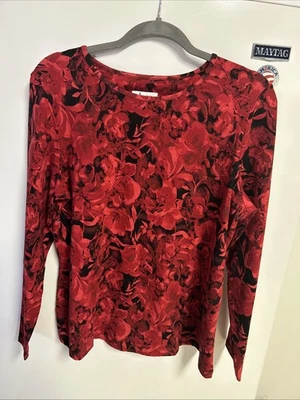 Denim & Co. Top de jersey de manga larga estampado floral perfecto mediano Foto 1 de 4