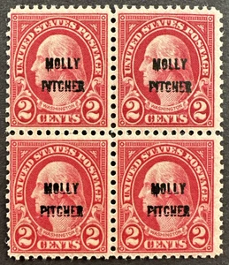 US 1928 Sc# 646 Block of 4 MH OG Monmouth Battle Molly Pitcher Overprint - Picture 1 of 2