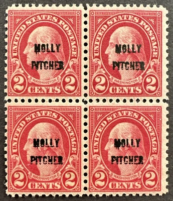 US 1928 Sc# 646 Block of 4 MH OG Monmouth Battle Molly Pitcher Overprint - Image 1 of 2