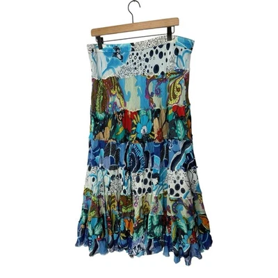 New Direction Patchwork Maxi Falda en Niveles Boho Artística Hippie Gitana L Foto 1 de 3