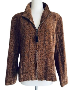 Dressbarn Vintage Jacket Jacquard Brown Floral Fabric Tassel Zip Size XL Pockets - Picture 1 of 10