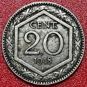 ITALY 1918-R 20 CENTESIMI STRUCK OVER 1894 20 CENTESIMI ITALIAN COLLECTABLE COIN - Picture 1 of 7