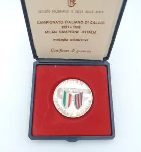 ITALIA CALCIO Medaglia Milan Campione d'Italia 1992 IPZS - Argento smaltato - Imagen 1 de 4