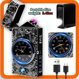 Lighter Electric Rechargeable Dual Arc Windproof Flameless Dragon Relief Clock - Picture 1 of 15