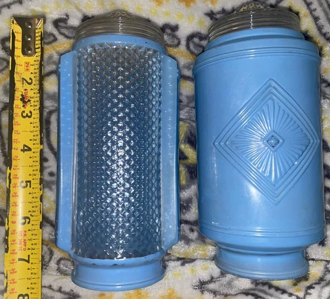 Vintage Art Deco Skyscraper Blue  Glass Boudoir Shades / Wall Sconces Set of 2 Cover