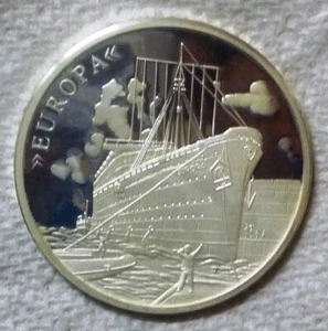 1930 GERMAN LLOYD STEAMER SHIP "EUROPA" - PROOF .999 SILVER ROUND - 2/3 OUNCES - Picture 1 of 6