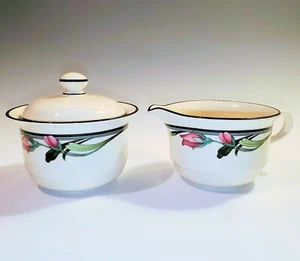 Lenox Chinastone MIDNIGHT BLOSSOMS Creamer and Sugar Bowl with Lid 1993-1999 - Picture 1 of 6