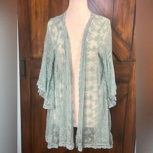 Magnolia Lane Bohemian Blue Lace Kimono Cardigan with Bell Sleeves Women's XL - Picture 1 of 9