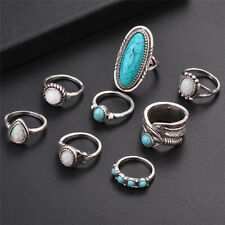 8PCS/Set Bohemian Women Silver Turquoise Finger Rings Opal  Rings Wedding Gy` ny