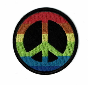 3" Rainbow Peace Sign Patch Iron on Embroirderd patches USA Gay Pride lgbt - Picture 1 of 2