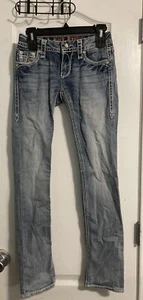 Rock Revival Lily Straight Damen Low Rise Jeans Glitzer Stickerei Klappe Gr. 25 - Bild 1 von 11