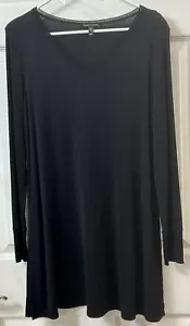 Eileen Fisher schwarze 100% Seide Tunika Damen M Langarm geschnürt V-Ausschnitt Stretch - Bild 1 von 16