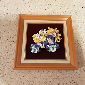 Vintage FOO DOG Ceramic Art Pottery Framed Plaque - Picture 1 of 9