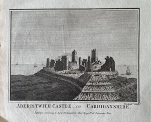 ANTIQUE PRINT ABERYSTWYTH CASTLE IN CARDIGANSHIRE C1760 PUB. ALEX HOGG/EASTGATE - Picture 1 of 3