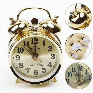 Gold Mechanical Alarm Clock Wind Up Vintage Metal Table Home Decorations Retro