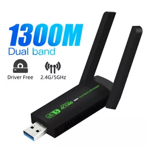 1300Mbps USB 3.0 WiFi Adapters Dual Band 2.4G/5GHz Wireless Dongle For PC Laptop - Picture 1 of 10