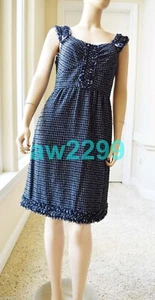 CHANEL CASHMERE BLEND TWEED DRESS 40 BLUE & WHITE CC LOGO NEW - Picture 1 of 10