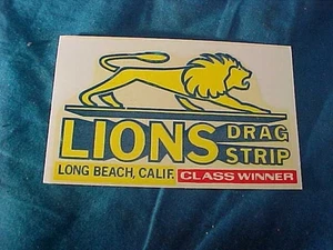 UNUSED 1960s LIONS DRAG STRIP Long Beach Calif WINDOW DECAL-CLASS WINNER - Picture 1 of 2