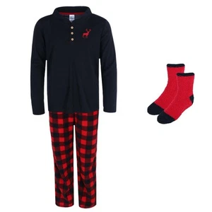 New Rene Rofe Boys Buffalo Plaid 3pc Henley Long Sleeve Pajama Set - Picture 1 of 8