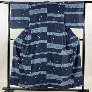 Kimono Komon M Silk Blue Cherry Blossom 153cm Length Used - Imagen 1 de 6