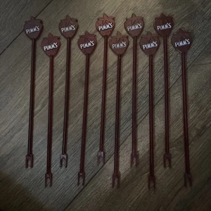10x Pimm's Strawberry Plastic Re-Usable Cocktail Swizzle Stirrers Fork - Picture 1 of 1